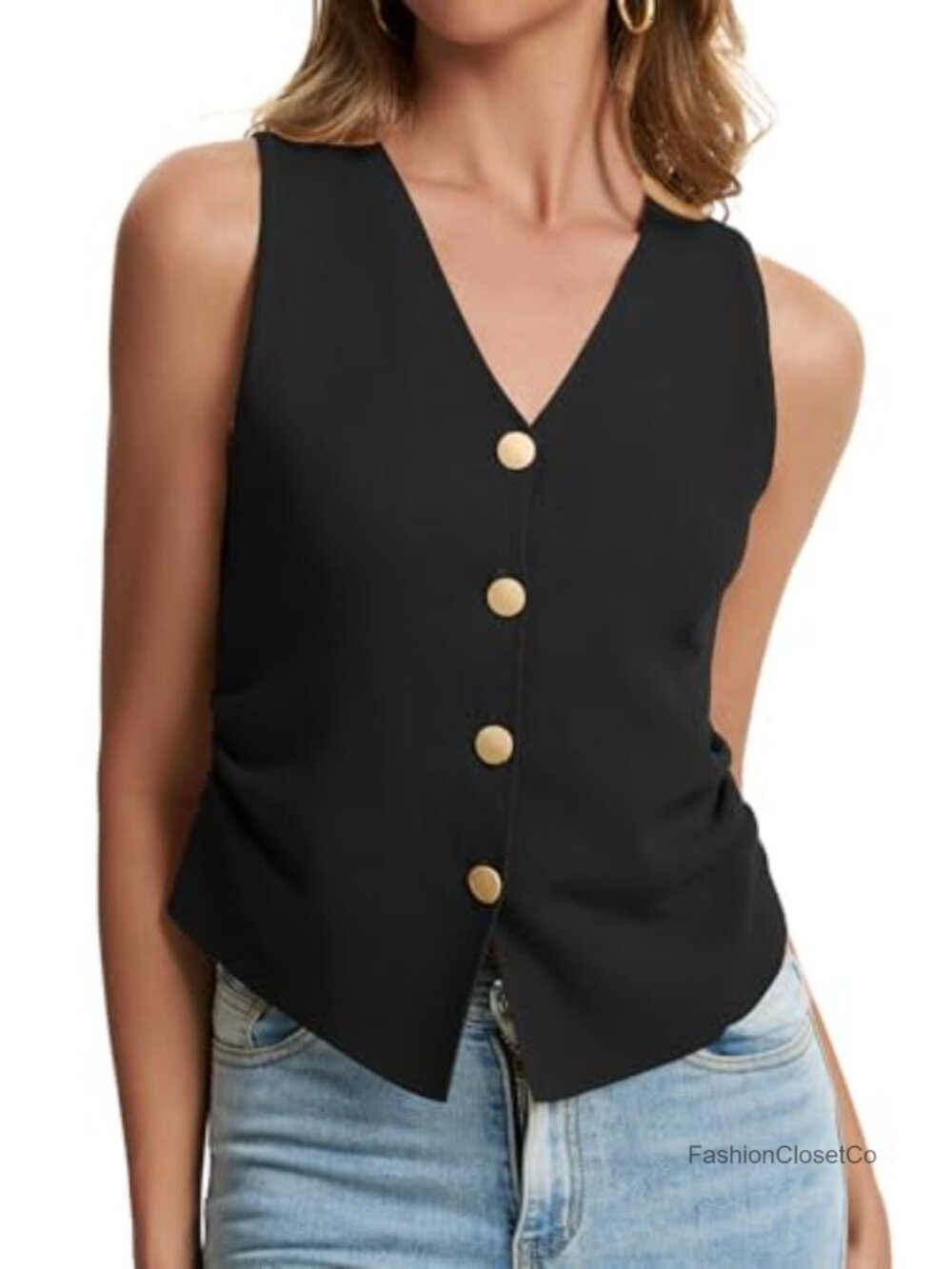Sleeveless Knit Sweater Vest Women V-Neck Button Up Business Casual